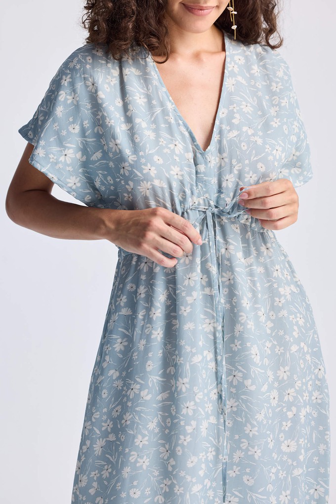 Gathered Maxi Dress in Light Blue Florals from Reistor Gathered Maxi Dress in Light Blue Florals from Reistor