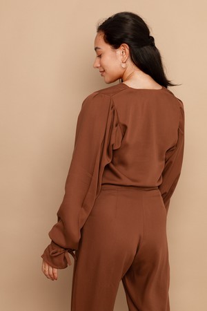 Nina Pecan Tencel Long Sleeve Top from Roses & Lilies