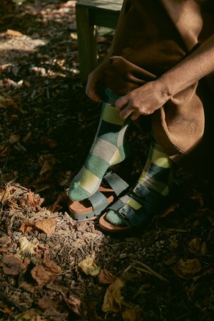 Fine Merino Wool Socks | Citrus Green Patchwork from ROVE