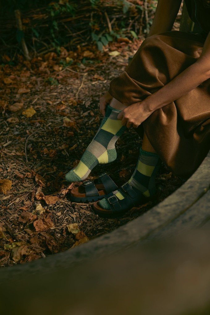 Fine Merino Wool Socks | Citrus Green Patchwork from ROVE