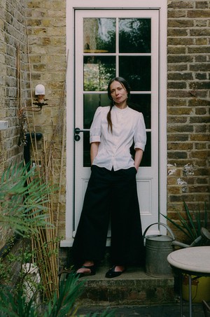 Amelia Wide Leg Culotte Trouser, Black Organic Cotton & Linen from Saywood.