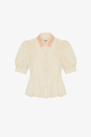 Joni Puff Sleeve Lace Collar Blouse, Yellow Cotton from Saywood.