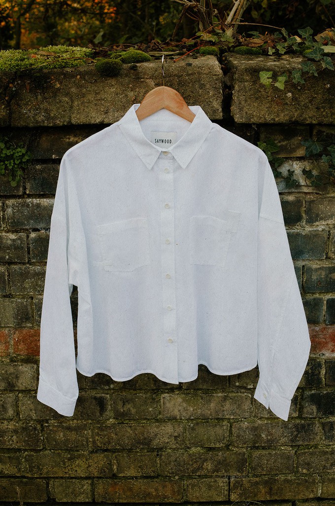 Lela Patch Pocket Shirt, White Recycled Cotton from Saywood.