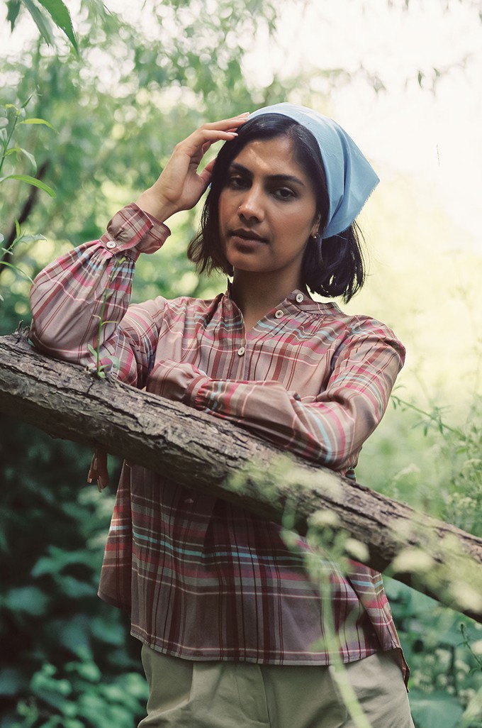 Limited Edition Marie Gather Neck A-Line Blouse, Pink Check Deadstock Cloth from Saywood.