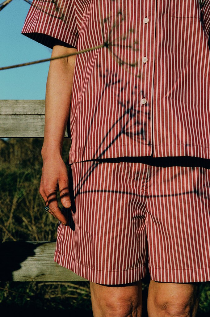 Bessie A-Line Shorts, Berry Red Stripe from Saywood.