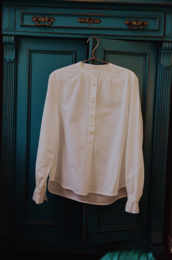 Marie Gather Neck A-Line Blouse, White Recycled Cotton from Saywood.
