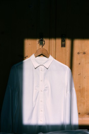 Edi Volume Sleeve Shirt, White Cotton Bamboo from Saywood.