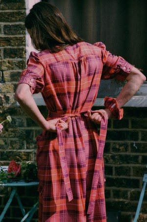 Rosa Puff Sleeve Shirtdress, Cherry Coral Tartan Check from Saywood.