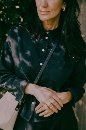 Lela Boxy Shirt, Black Japanese Denim from Saywood.