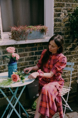 Rosa Puff Sleeve Shirtdress, Pink Coral Tartan Check from Saywood.