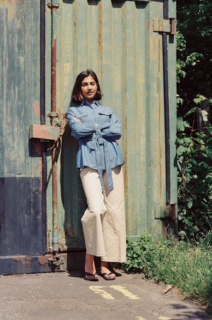 Zadie Boyfriend Shirt, Light Wash Japanese Denim from Saywood.