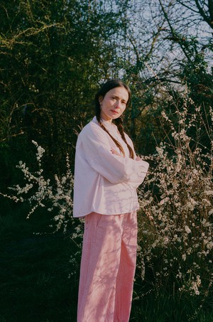Amelia Wide Leg Culotte Trouser, Pink Corduroy Cotton from Saywood.