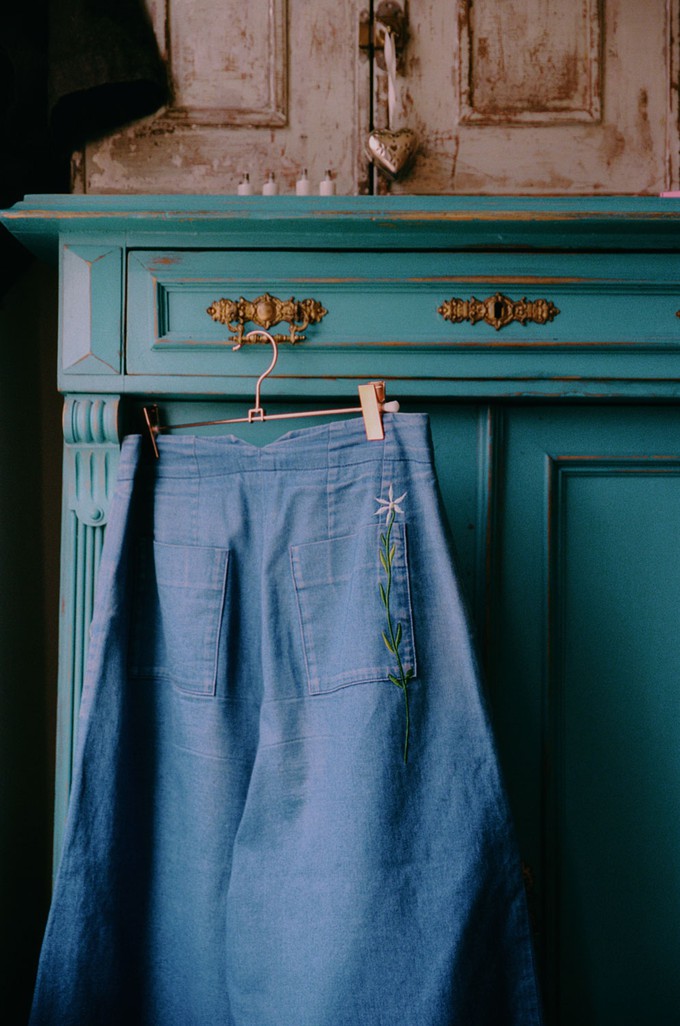 Amelia Wide Leg Culotte Trousers, Indigo Japanese Denim from Saywood.