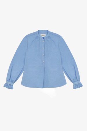 Marie A-Line Blouse With Gathered Neck, Blue Recycled Cotton from Saywood.