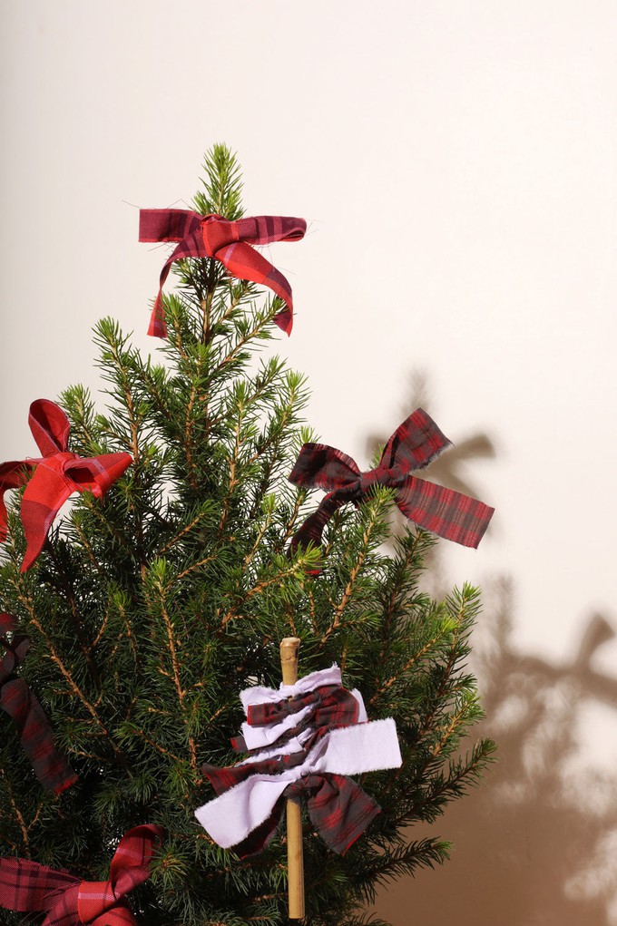 Sustainable Christmas Decorations (Pack of 3), Red Check / Lilac from Saywood.