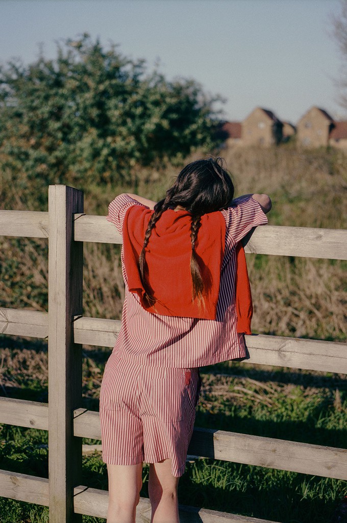 Bessie A-Line Shorts, Berry Red Stripe from Saywood.