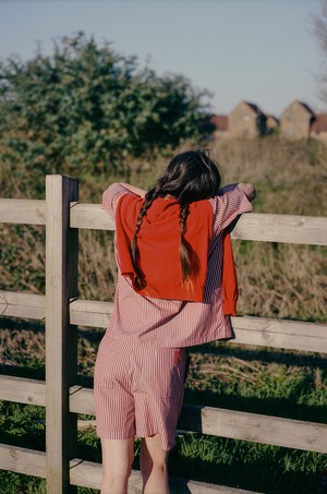 Bessie A-Line Shorts, Berry Red Stripe from Saywood.