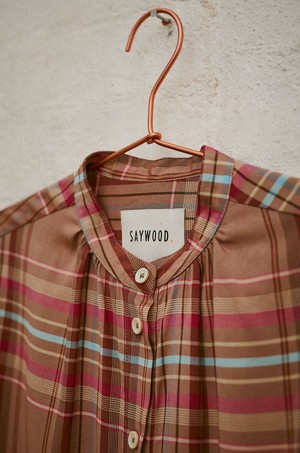 Limited Edition Marie Gather Neck A-Line Blouse, Pink Check Deadstock Cloth from Saywood.
