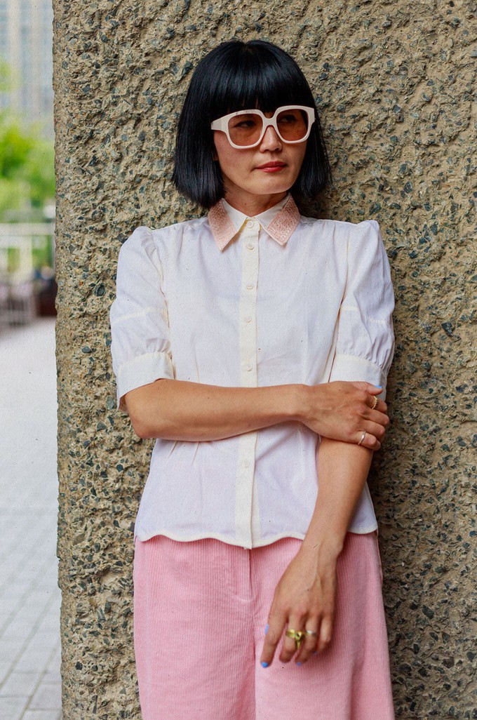 Joni Puff Sleeve Lace Collar Blouse, Yellow Cotton from Saywood.