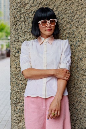 Joni Puff Sleeve Lace Collar Blouse, Yellow Cotton from Saywood.