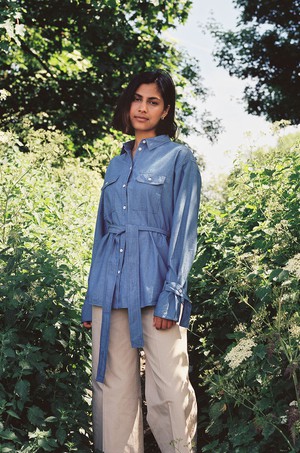 Zadie Boyfriend Shirt, Light Wash Japanese Denim from Saywood.