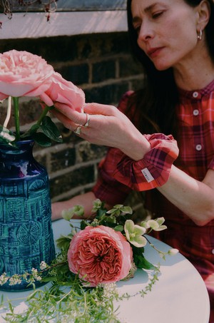 Tartan Scrunchie, Pink Merlot Check Lyocell & Cotton from Saywood.