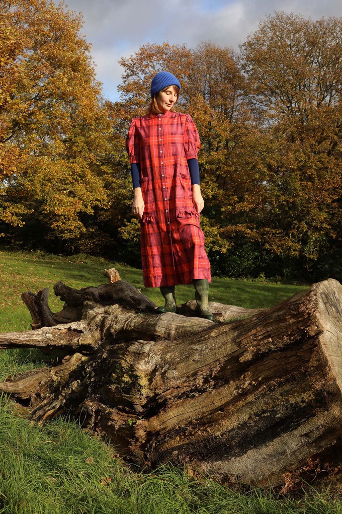 Rosa Puff Sleeve Shirtdress, Cherry Coral Tartan Check from Saywood.