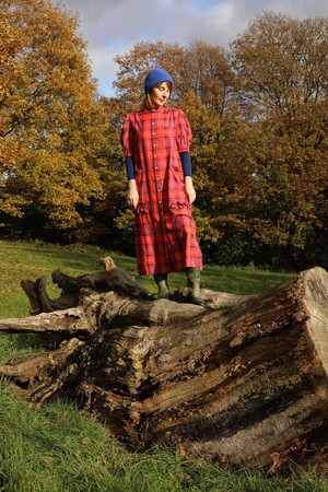 Rosa Puff Sleeve Shirtdress, Cherry Coral Tartan Check from Saywood.
