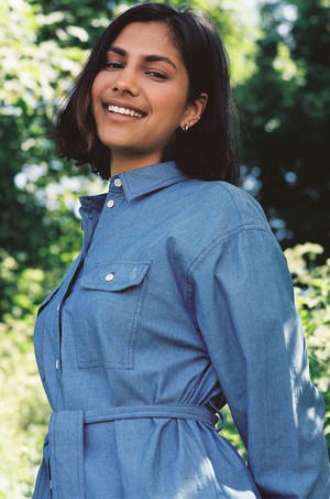 Zadie Boyfriend Shirt, Light Wash Japanese Denim from Saywood.