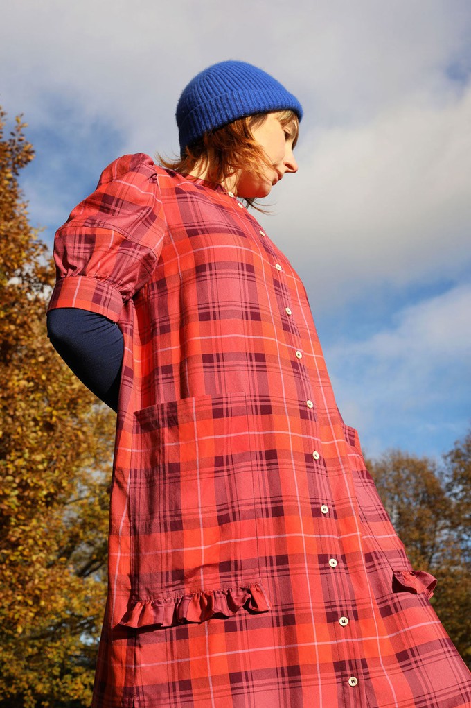 Rosa Puff Sleeve Shirtdress, Cherry Coral Tartan Check from Saywood.