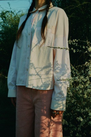 Amelia Wide Leg Culotte Trouser, Pink Corduroy Cotton from Saywood.