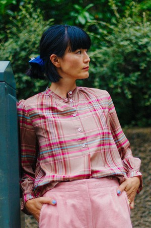 Limited Edition Marie Gather Neck A-Line Blouse, Pink Check Deadstock Cloth from Saywood.