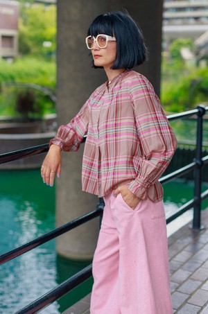 Limited Edition Marie Gather Neck A-Line Blouse, Pink Check Deadstock Cloth from Saywood.