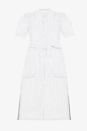 Rosa Puff Sleeve Shirtdress, White Cotton Pinstripe from Saywood.