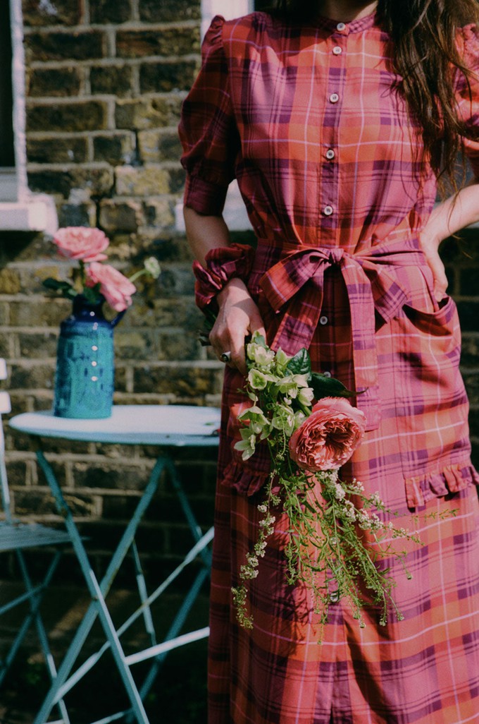 Rosa Puff Sleeve Shirtdress, Pink Coral Tartan Check from Saywood.