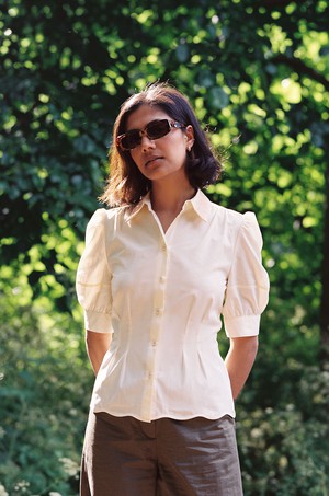 Joni Puff Sleeve Lace Collar Blouse, Yellow Cotton from Saywood.