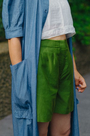 Bessie A-Line Shorts, Rich Olive Green from Saywood.