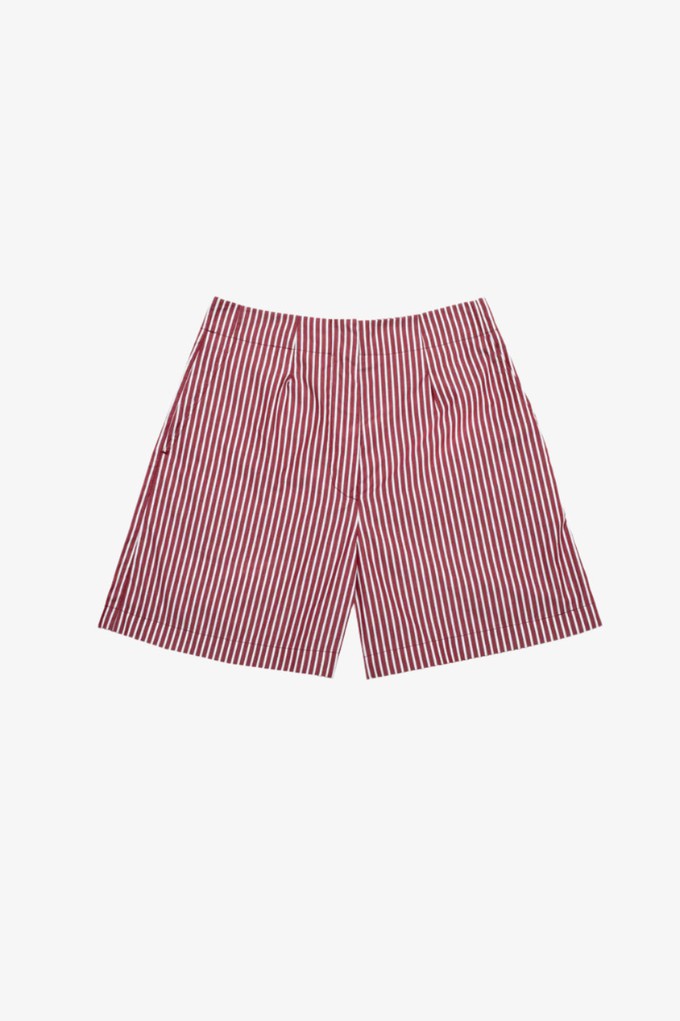 Bessie A-Line Tailored Shorts, Berry Red Stripe from Saywood.