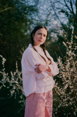 Amelia Wide Leg Culotte Trouser, Pink Corduroy Cotton from Saywood.