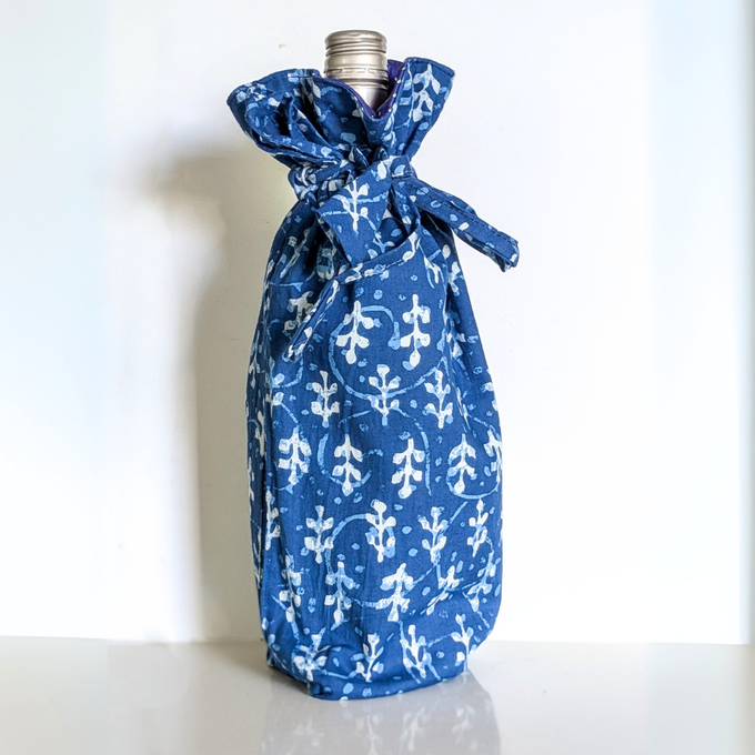 Eco Friendly Bottle Bags, Reusable Kalamkari Cotton Bottle Gift Bags, Ethically Handmade in India from Shakti.ism