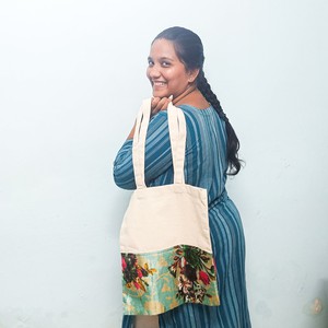 Half sari, half cotton tote bag, ethically handmade in India from Shakti.ism