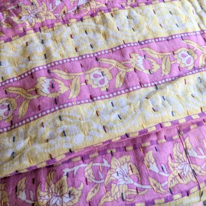 Mini kantha quilt in shades of pink, burgundy & beige, handwoven in Bangladesh from Shakti.ism