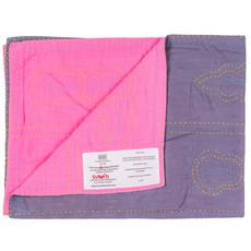 Embroidered, 100% cotton kantha baby blanket in pink and grey leaf design by Khushi Kantha via Shakti.ism