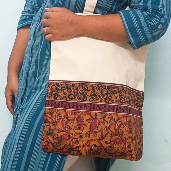 Half sari, half cotton tote bag, ethically handmade in India from Shakti.ism