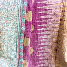 Mini kantha quilt in shades of blue, pink & beige, handwoven in Bangladesh via Shakti.ism