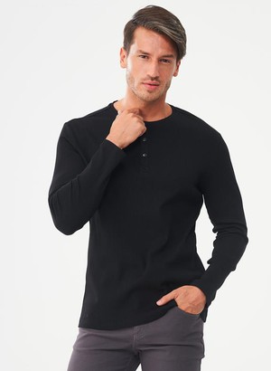 Ribbed Henley Top Black from Shop Like You Give a Damn