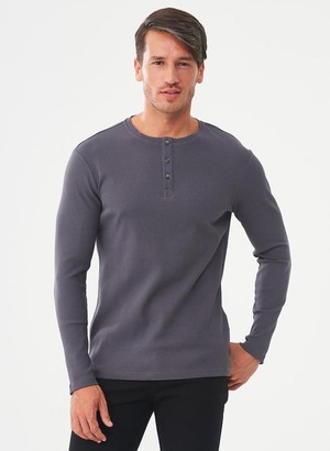 Ribbed Henley Top Dark Grey from Shop Like You Give a Damn