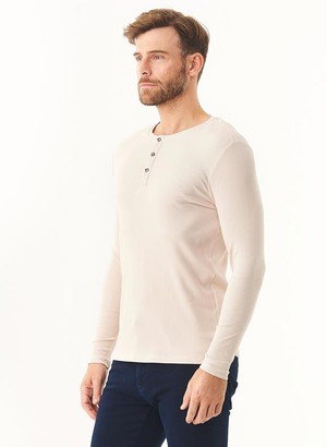 Ribbed Henley Shirt Stone from Shop Like You Give a Damn