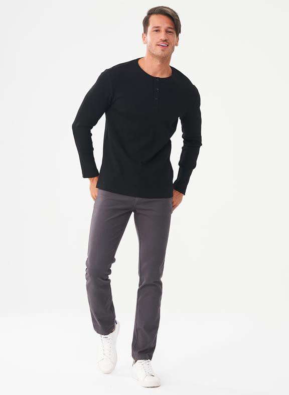 Ribbed Henley Top Black from Shop Like You Give a Damn
