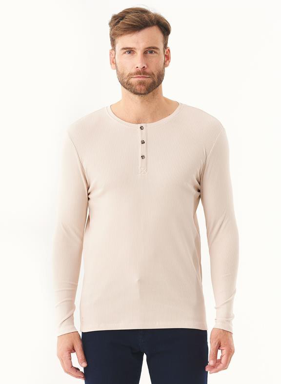 Ribbed Henley Shirt Stone from Shop Like You Give a Damn